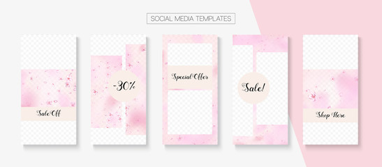 Valentines Day Spring Sale Vector Stories Layout.