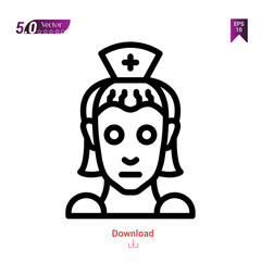 Outline nurse icon isolated on white background. Line pictogram. Graphic design, mobile application, artificial intelligence icons, user interface. Editable stroke. EPS10 format vector illustration