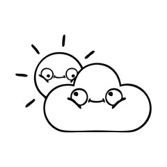 line drawing cartoon storm cloud and sun