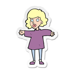 sticker of a cartoon nervous woman