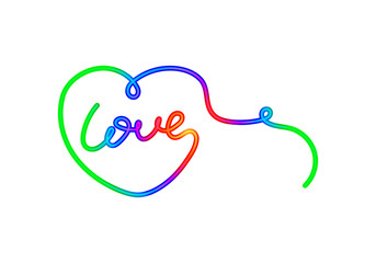 Hand drawn colorful lettering print. Love in a heart.