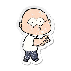 distressed sticker of a cartoon bald man staring