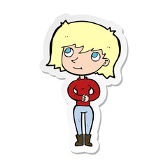 sticker of a cartoon friendly woman
