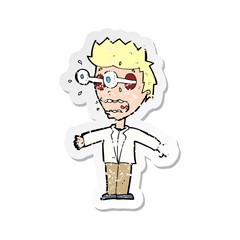 retro distressed sticker of a cartoon staring man