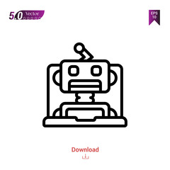 Outline robot  icon isolated on white background. Line pictogram. Graphic design, mobile application, artificial intelligence icons, user interface. Editable stroke. EPS10 format vector illustration