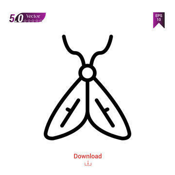 Outline moth icon isolated on white background. insect icons. Graphic design, mobile application, logo, user interface. Editable stroke. EPS10 format vector illustration