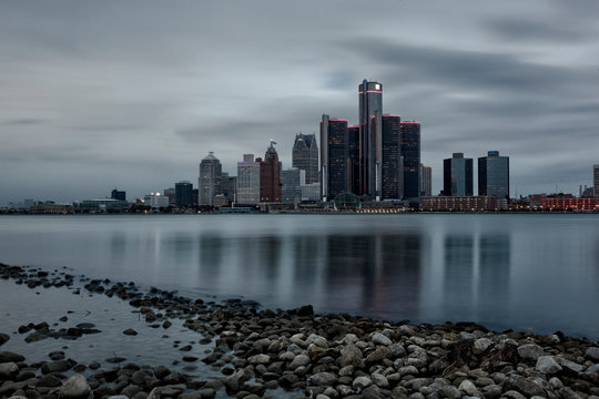 Scenic Windsor Ontario Riverfront View of Detroit, Michigan