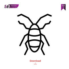 Outline cockroach icon isolated on white background. insect icons. Graphic design, mobile application, logo, user interface. Editable stroke. EPS10 format vector illustration