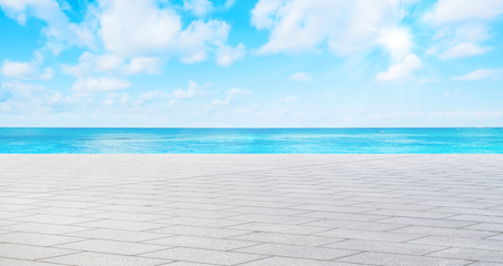 Empty asphalt road with sea and sky for mockup