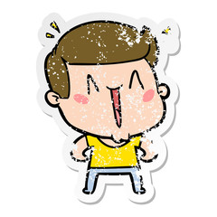 distressed sticker of a cartoon excited man