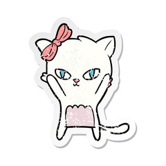 distressed sticker of a cute cartoon cat