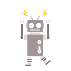 flat color retro cartoon malfunctioning robot