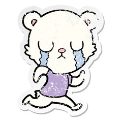 distressed sticker of a crying polar bear cartoon
