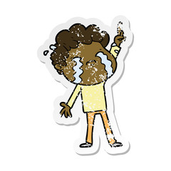distressed sticker of a cartoon man crying