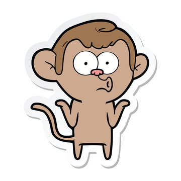 Sticker Of A Cartoon Confused Monkey