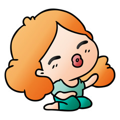 gradient cartoon of cute kawaii girl
