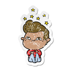distressed sticker of a cartoon excited man