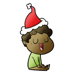 laughing gradient cartoon of a man wearing santa hat
