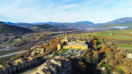 Huesca. Drone in village of Ainsa. Spain. Aerial Photo