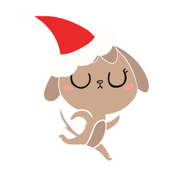 cute flat color illustration of a dog wearing santa hat