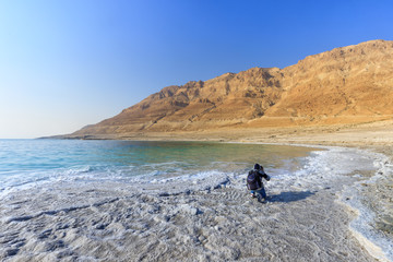 Dead Sea, Ein Bokek, Israel - February 18: Sunrise at the Dead Sea of Ein Bokek Dead Sea, Israel 