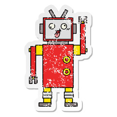distressed sticker of a cute cartoon crazy robot