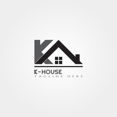 House icon template with K letter, home creative vector logo design, building and construction, illustration element