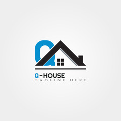 House icon template with Q letter, home creative vector logo design, building and construction, illustration element
