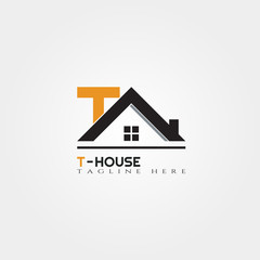 House icon template with T letter, home creative vector logo design, architecture,building and construction, illustration element