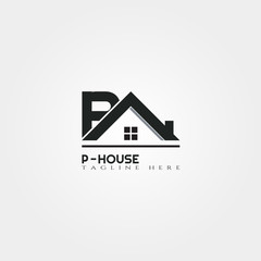 House icon template with P letter, home creative vector logo design, architecture,building and construction, illustration element