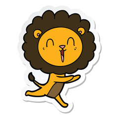 sticker of a laughing lion cartoon running