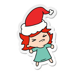 christmas sticker cartoon of kawaii girl