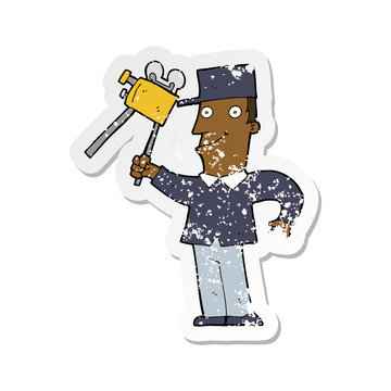 recommend clip art: retro distressed sticker of a cartoon film maker