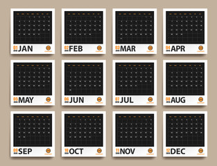 2019 calendar mockup in realistic photo frame with shadows isolated on beige background. Event planner. All size. Vector illustration