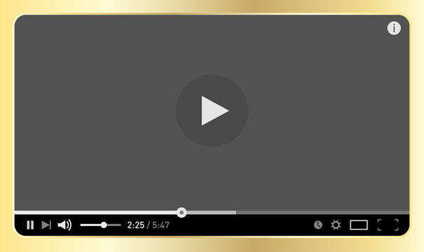 Simple modern video player design template for web and mobile apps in golden metal flat style. Vector illustration