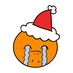 line drawing of a orange wearing santa hat
