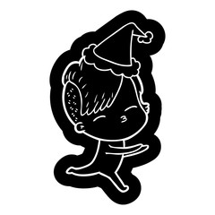 cartoon icon of a girl in onesie wearing santa hat