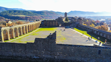 Huesca. Aerial view in village of Ainsa. Spain. Drone Photo