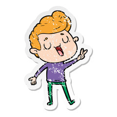 distressed sticker of a happy cartoon man