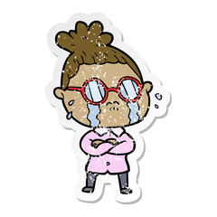 Obraz premium distressed sticker of a cartoon crying woman wearing spectacles
