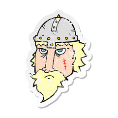 retro distressed sticker of a cartoon viking warrior