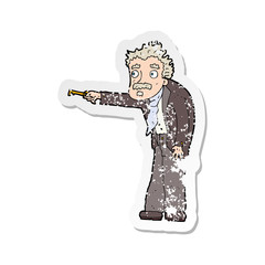 retro distressed sticker of a cartoon man trembling with key unlocking