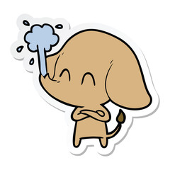 sticker of a cute cartoon elephant spouting water