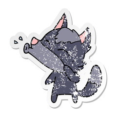 distressed sticker of a howling wolf cartoon