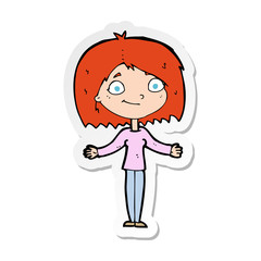 sticker of a cartoon woman shrugging shoulders