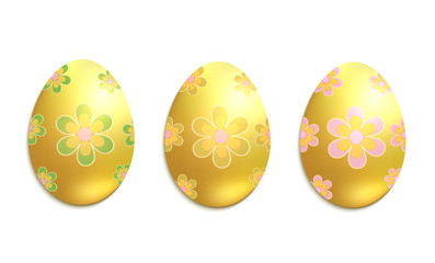 Golden Easter egg, flower green yellow, white background vector