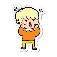 sticker of a cartoon laughing boy