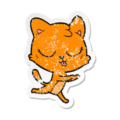 distressed sticker of a cartoon hissing cat