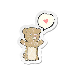 retro distressed sticker of a cartoon teddy bear with love heart