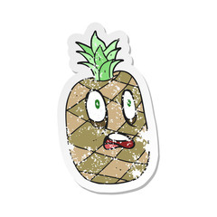 retro distressed sticker of a cartoon pineapple